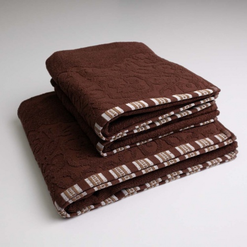 Набір махрових рушників з орнаментом 3шт GM Textile 50х90см, 50х90см, 70х140см 400г / м2 (Коричневий)