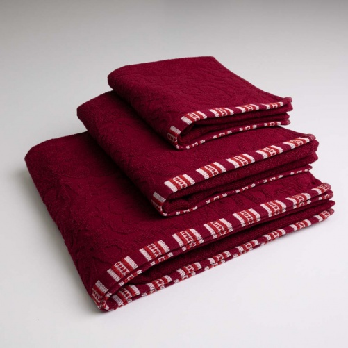 Набор махровых полотенец с орнаментом 3шт GM Textile 40х70см, 50х90см, 70х140см 400г/м2 (Бордовый)