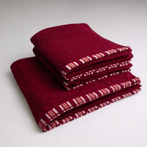 Набір махрових рушників з орнаментом 3шт GM Textile 50х90см, 50х90см, 70х140см 400г / м2 (Бордовий)