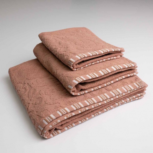 Набор махровых полотенец с орнаментом 3шт GM Textile 40х70см, 50х90см, 70х140см 400г/м2 (Бежевый)