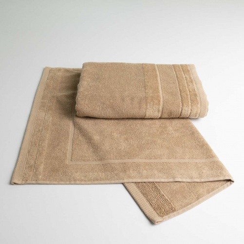 Набір банних махрових рушників з велюровим бордюром 2шт GM Textile 50х70см, 70х140см (Капучино)