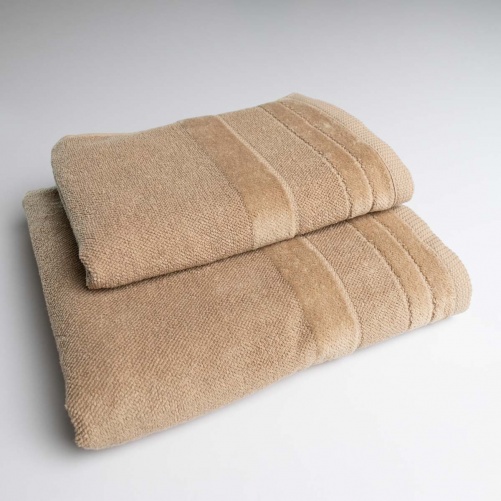Комплект махрових рушників з велюровим бордюром 2шт GM Textile 50х90см, 70х140см 500г/м2 (Капучино)