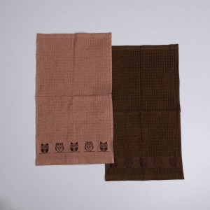 Набір кухонних махрових рушників 2шт GM Textile 30x50см, 30x50см Сови 400г / м2 (Бежевий/Коричневий)